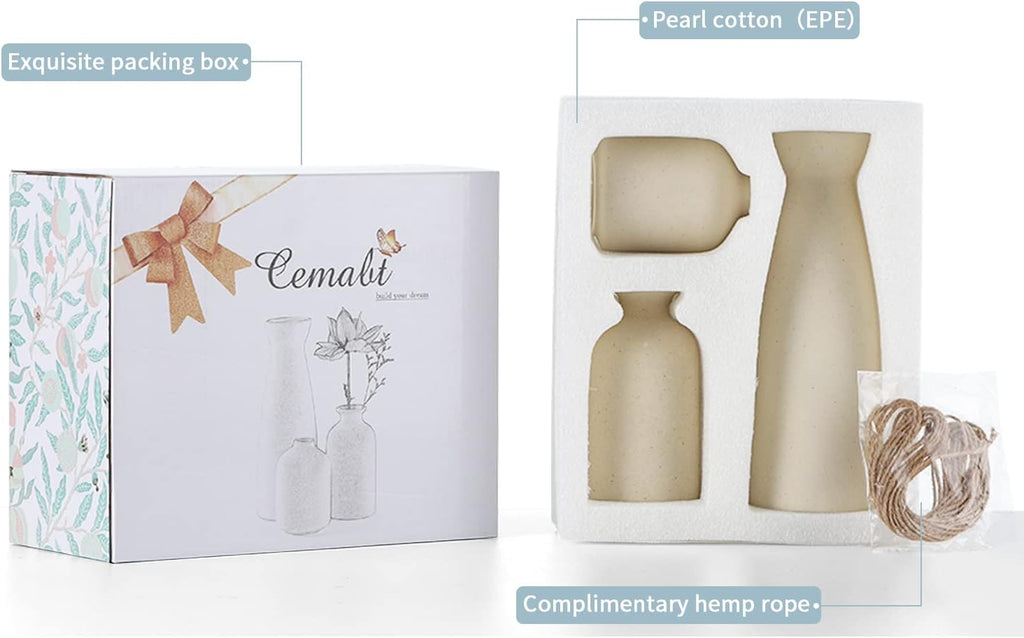 Beige Ceramic vase Set-3 Small Flower vases