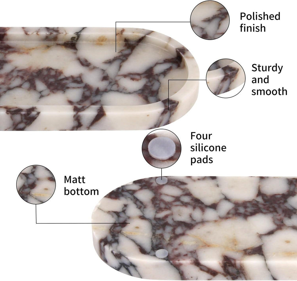 Natural Marble Tray Oval, Calacatta Viola, 10 x 5 x 0.6 | Bathroom Vanity Tray for Countertop, Elegant Stone