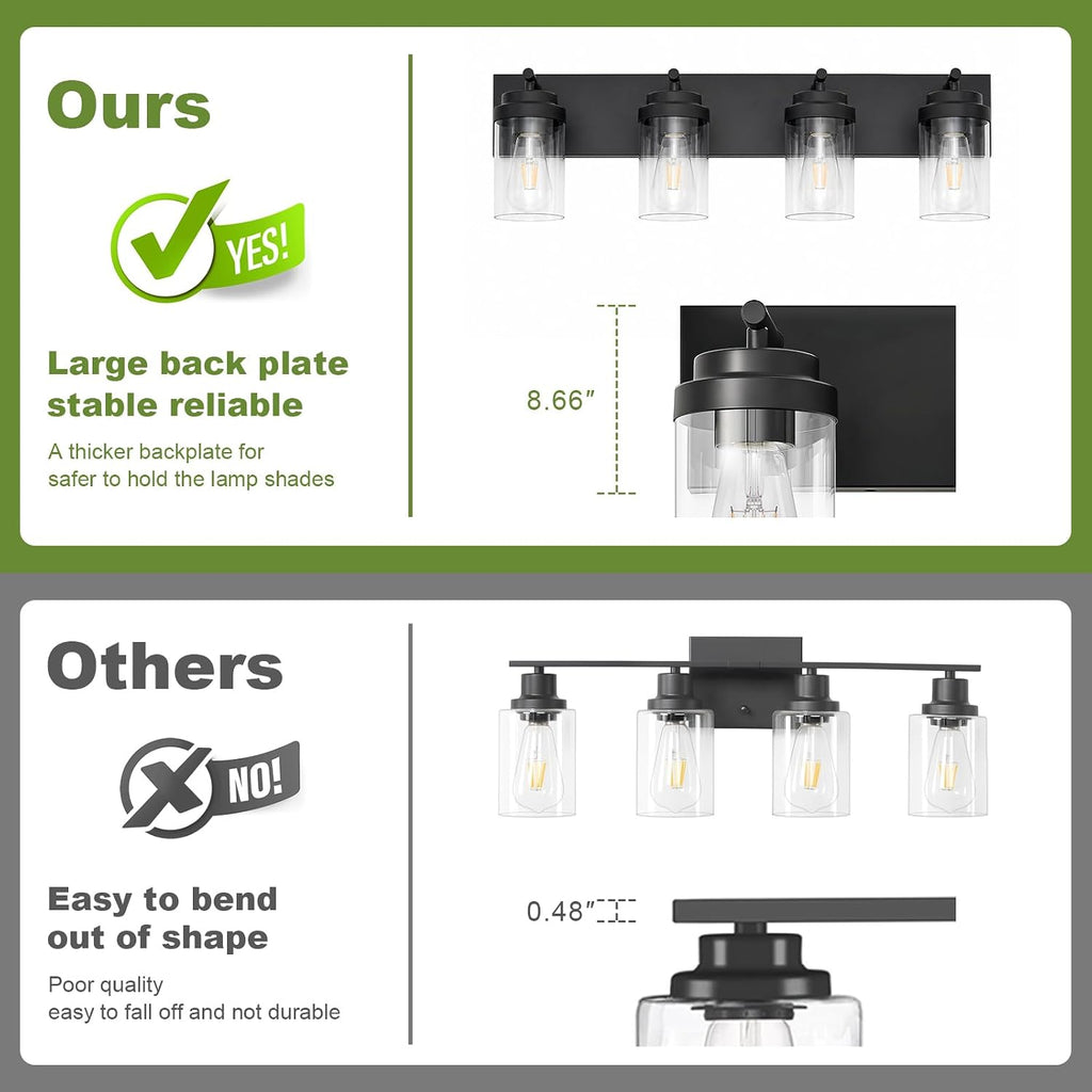 4-Light Bathroom Light Fixtures, Bathroom Vanity Wall Light | Modern Bathroom Lighting Fixtures Over Mirror, Vanity