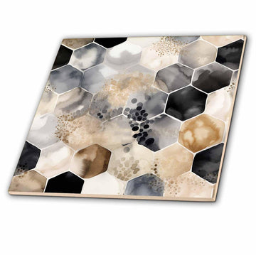 Contemporary Black & Gray Grunge Octagon 8 Inch Ceramic Tile