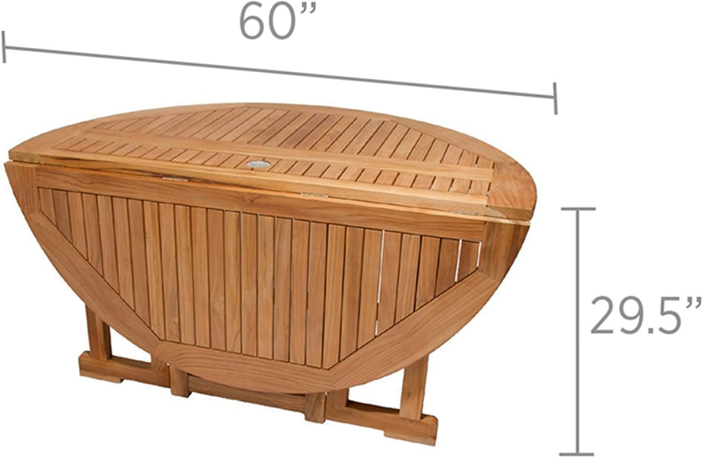 Round Drop Leaf Teak Table, 60-Inch