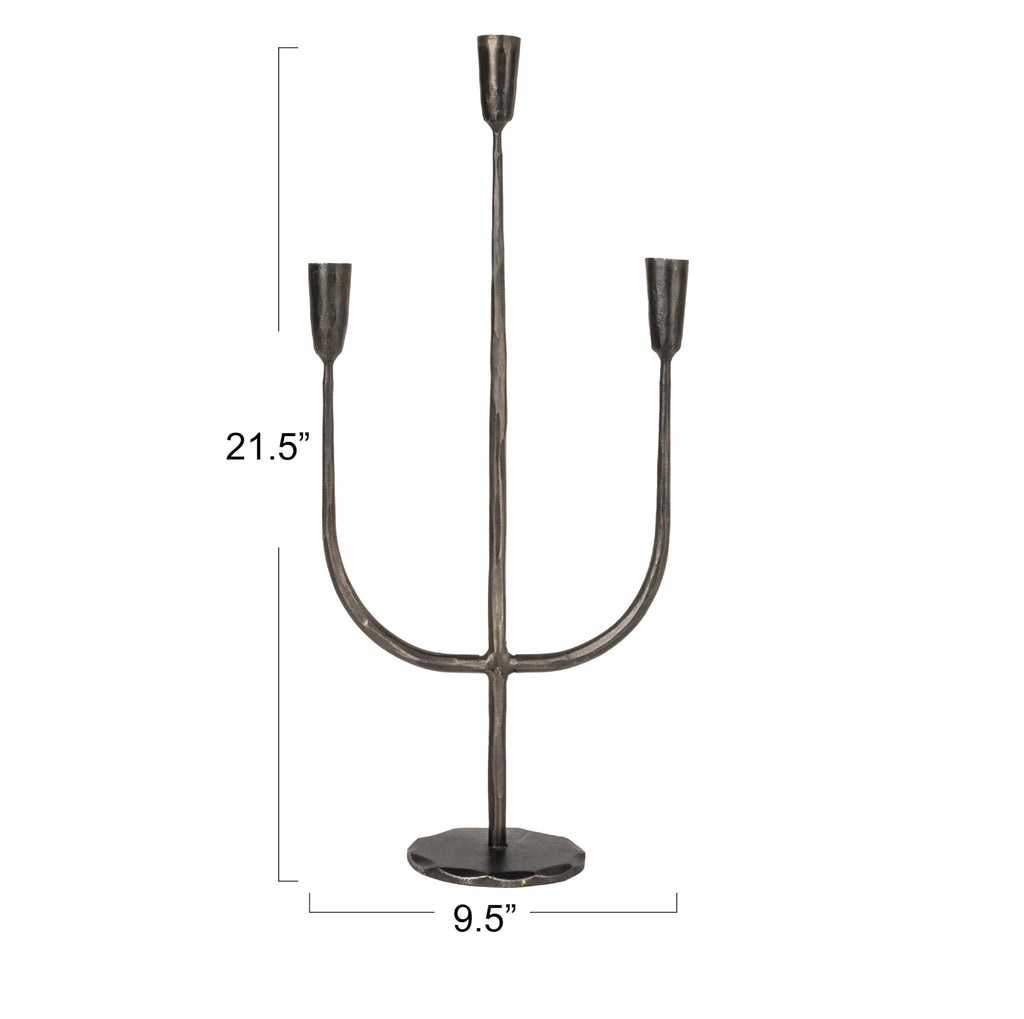 Tall Artisanal Metal Candelabra, Black