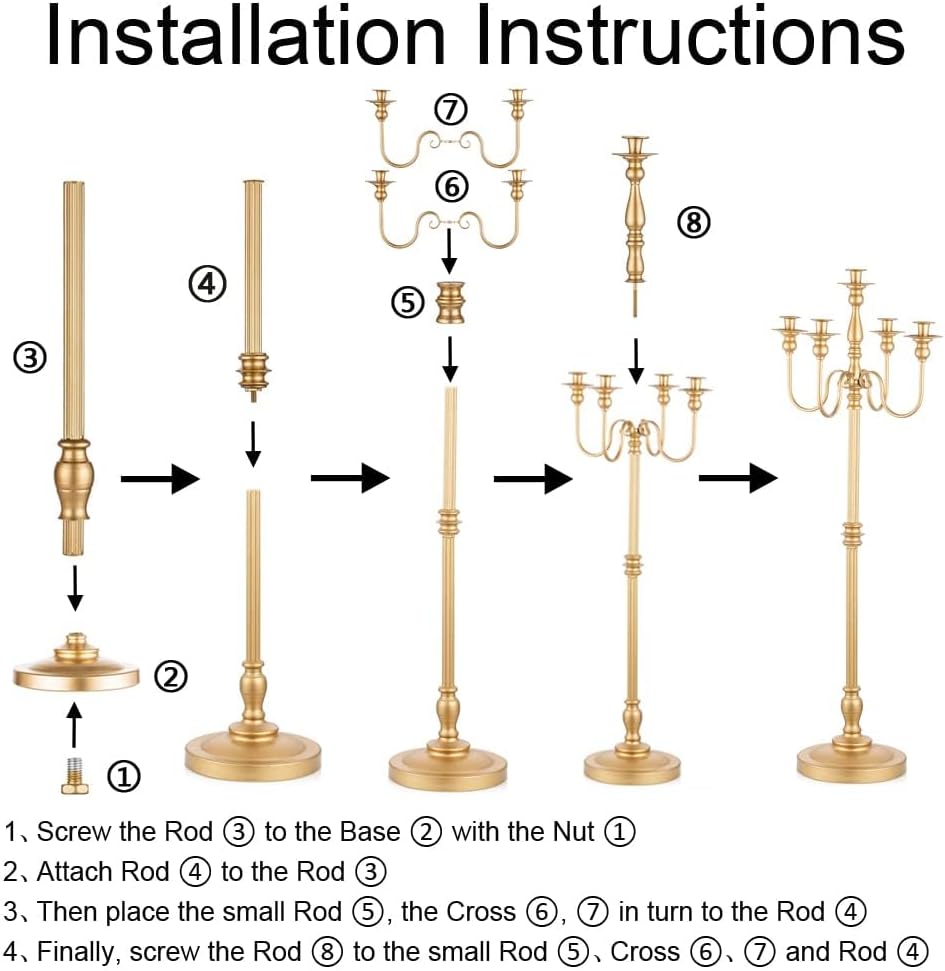 Gold Wedding Candelabra Tall - 50" Antique Floor Candelabra, Metal 5 Arm Candelabra, Spiral Candelabra Candle Holder