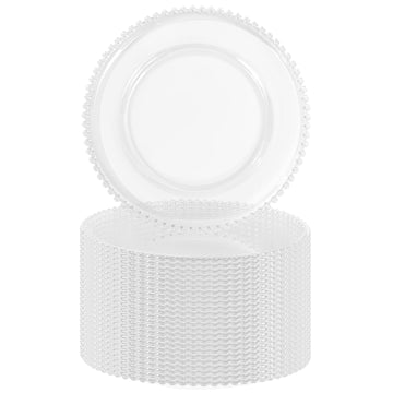 24 Pack 13 Inch Clear Charger Plates with Clear Beaded Rim