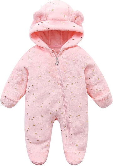 Baby Snowsuit Fall Fleece Hooded Footed Romper for Newborns
