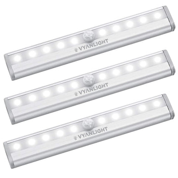 Motion Sensor LED Under Cabinet Lights, 10 LED Light Strips for Closet, Kitchen, Bathroom, Pantry - Battery Operated