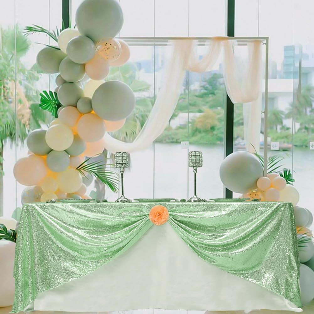 Mint Green Sequin Tablecloth 60x120 Inch for Wedding
