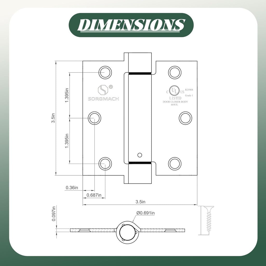 3 Pack Self Closing Door Hinges 3.5 inch Oil Rubbed Bronze Door Hinges Spring Loaded Auto Close Hinges Square Corners