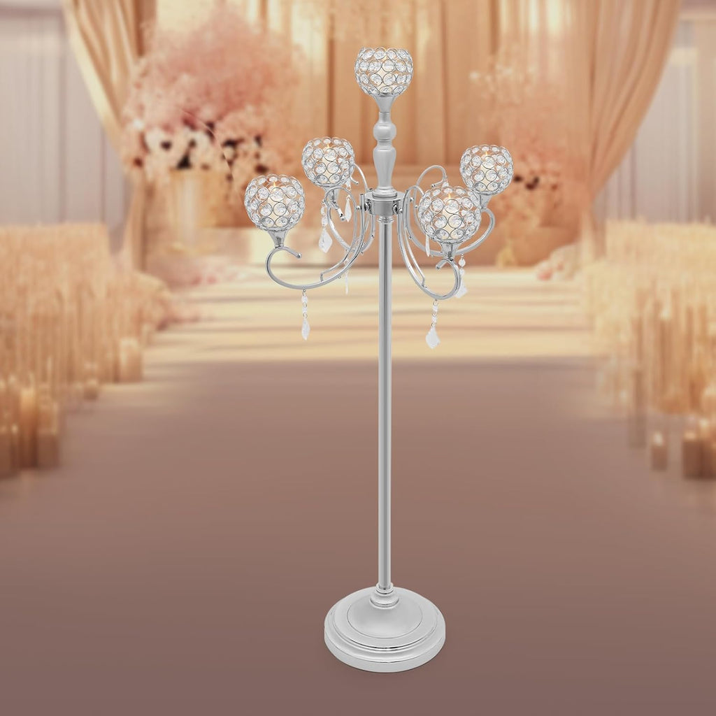 5 Arm Crystal Candelabra Centerpieces for Tables 49 Inch Gold/Silver Candle Holder Table Decoration Stand with