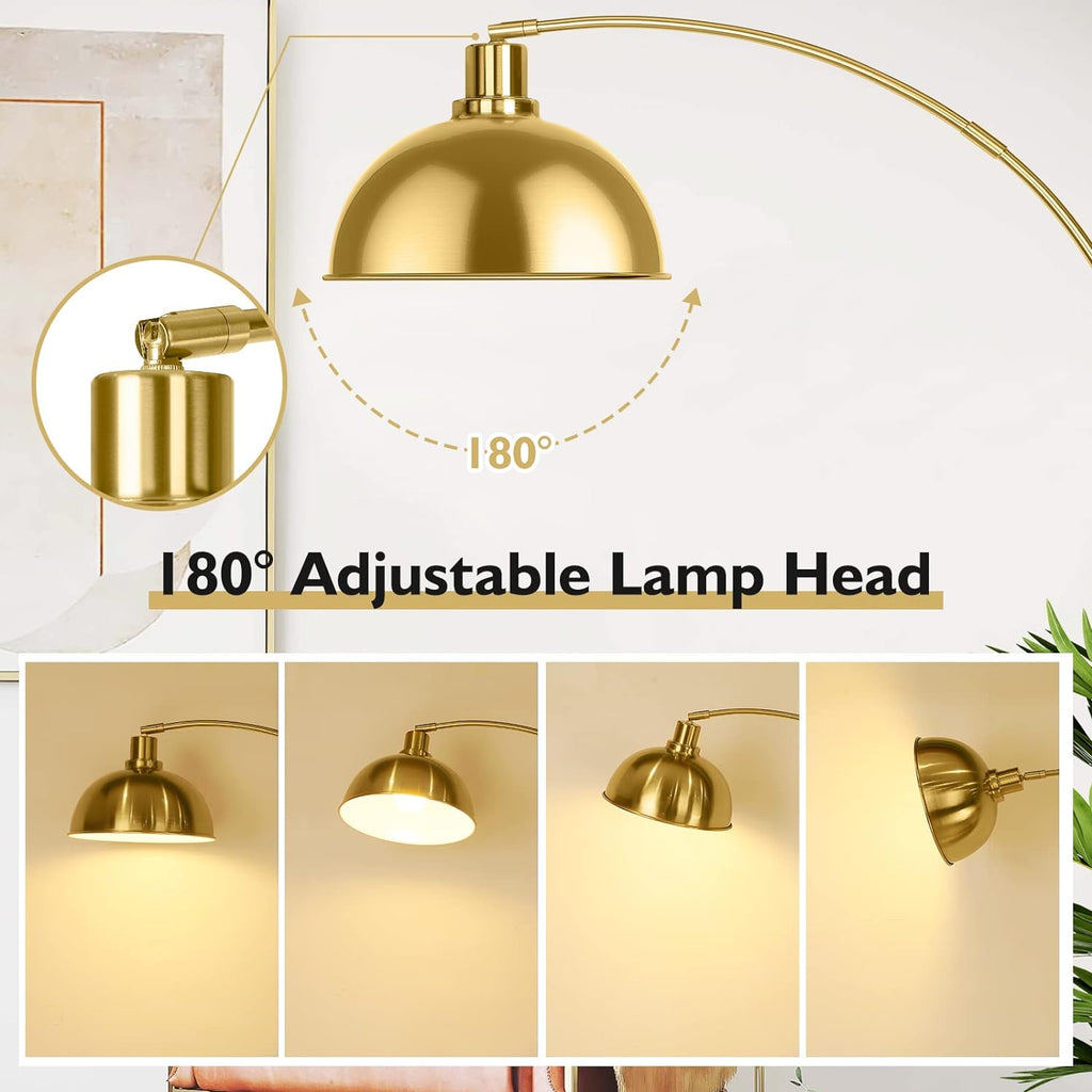 Arc Floor Lamps, Modern Tall Standing Lamp Remote Control,Stepless Dimmable Gold Floor Lamp with Hanging Dome Shade