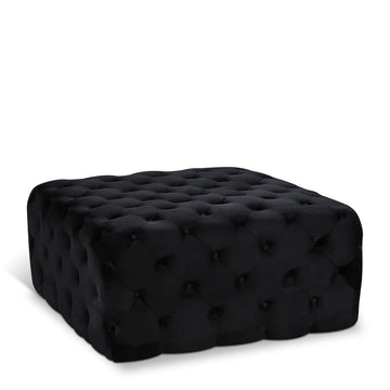 Ariel Collection Modern | Contemporary Black Velvet Upholstered Ottoman/Bench with Deep Button Tufting, Solid Wood