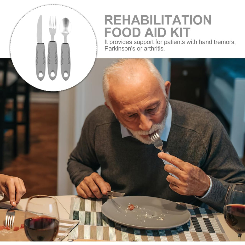 Adaptive Utensils Set for Elderly Anti-Shake Tableware with Wide Handles Fork Spoon Cutter for Hand Tremors Arthritis