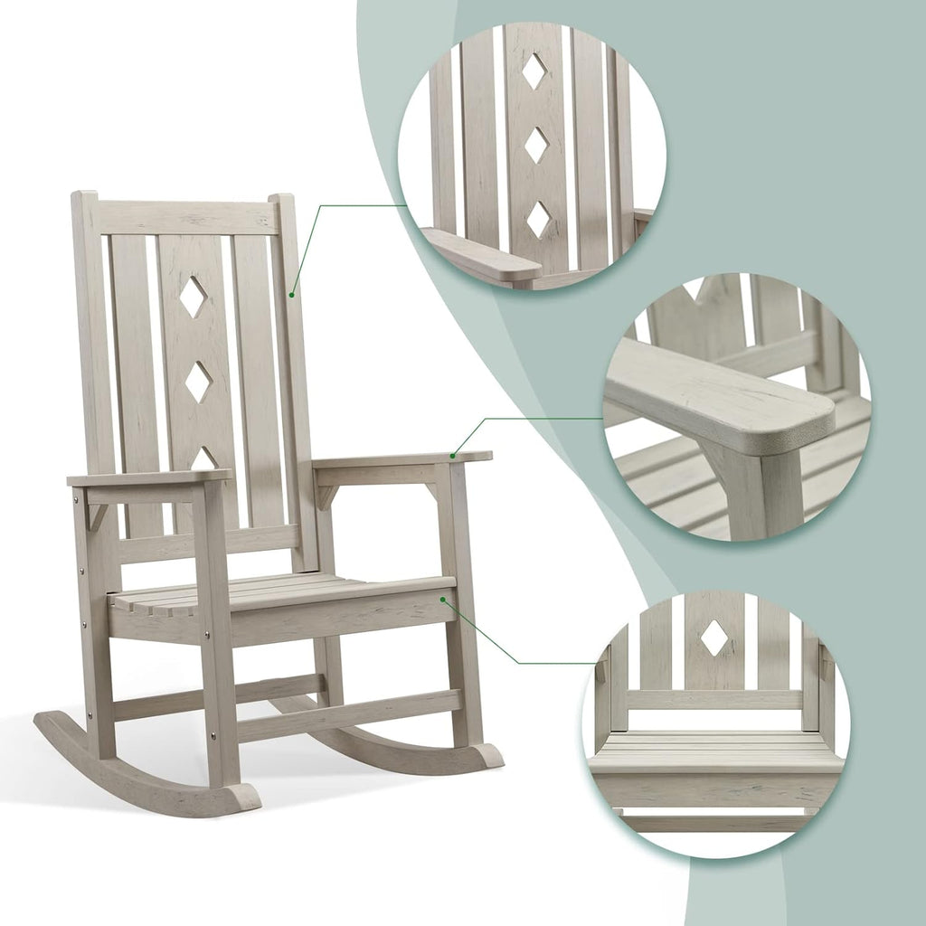 Oversized Outdoor Rocking Chair, Porch Rocker with High Back - Grey | All Weather Resistant rocking chair for Lawn