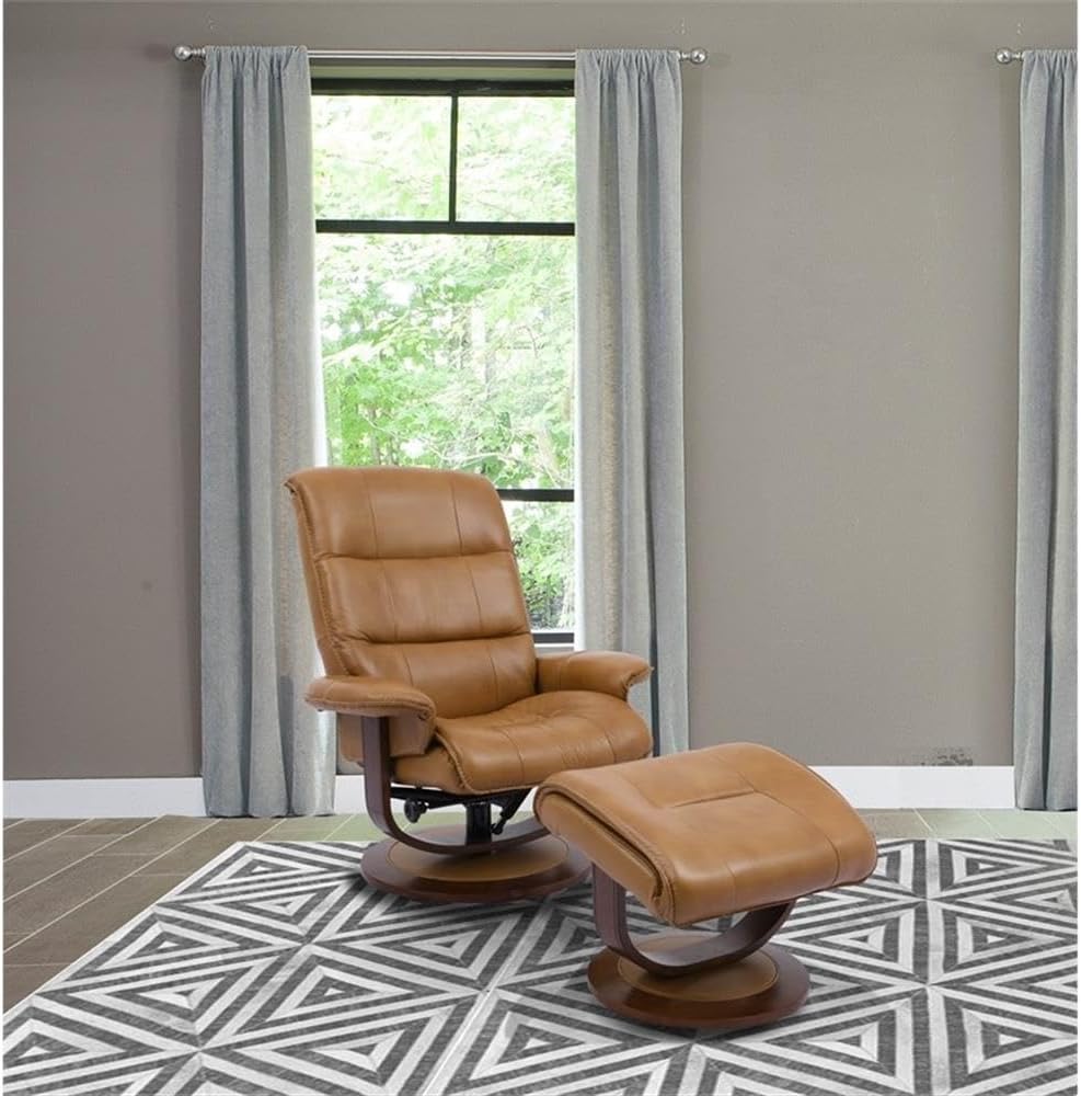 Modern Reclining Swivel Lounge Chair and Ottoman — Brown Leather