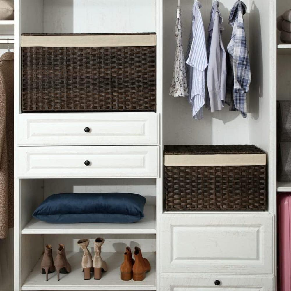 Storage Basket with Lid, Woven Blanket Storage Bin with Handles, Foldable, Removable Liner, Metal Frame, Laundry
