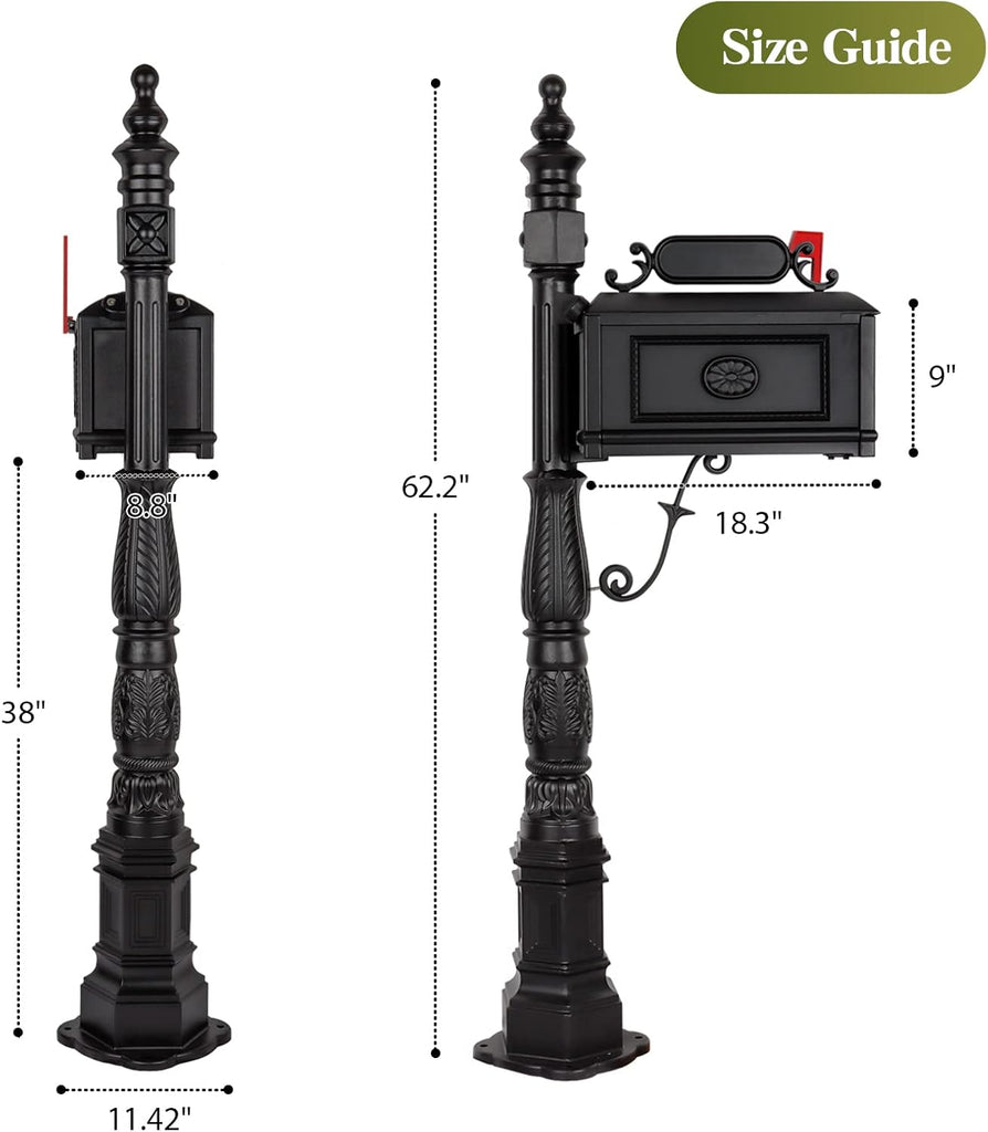 Barcelona Decorative Post Mailbox Combination Stratford Heavy Duty Postal Mail Box Cast Aluminum(Black)