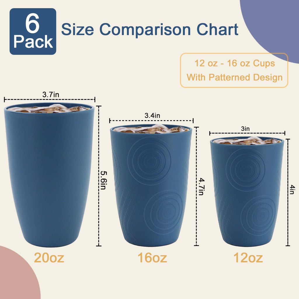Wheat Straw Cups 16 OZ, Plastic Drinking Glasses, Drinking Cup, Unbreakable Kitchen Cups Sets of 6, Microwave &