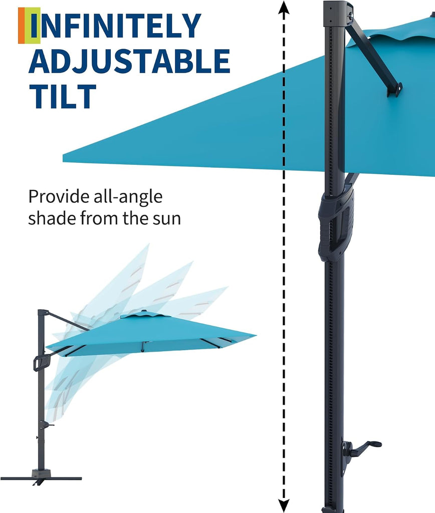 10' x 10' Heavy Duty Square Cantilever Umbrella, Aluminum Offset Outdoor Patio Umbrella with 360-Degree Rotation Pool