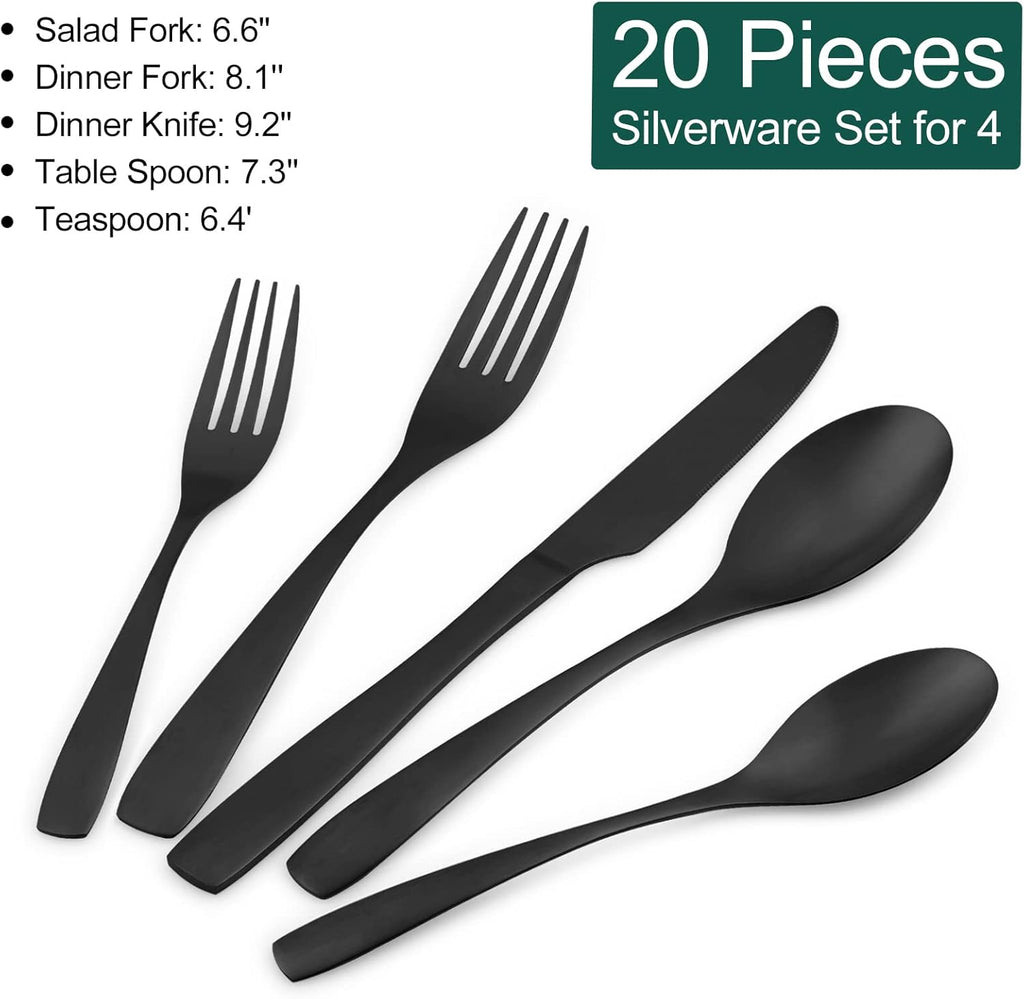 40-Piece Silverware Set, Matte Black Silverware Set for 8, Stainless Steel Flatware