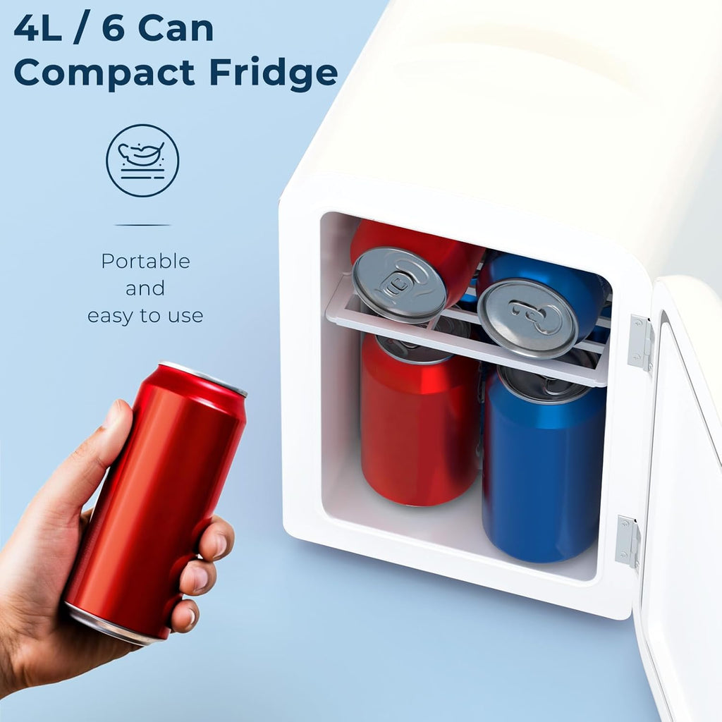 4L/6 Cans Compact Refrigerator,Portable Mini Fridge Skin Care,Cooler and Warmer for Bedroom,Car,Office & Dorm, Small