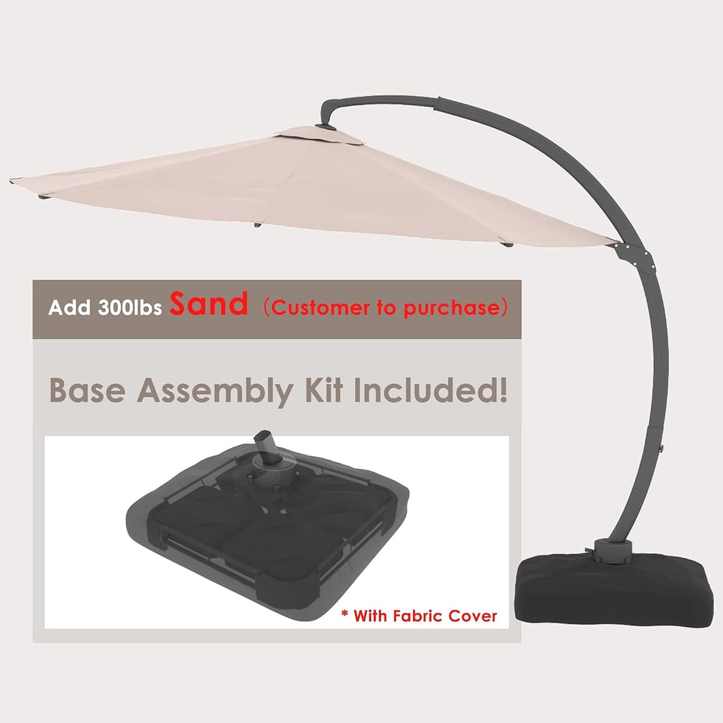 11FT Cantilever Patio Umbrella With Base Included, Round Large Aluminum Outdoor Cantilever
