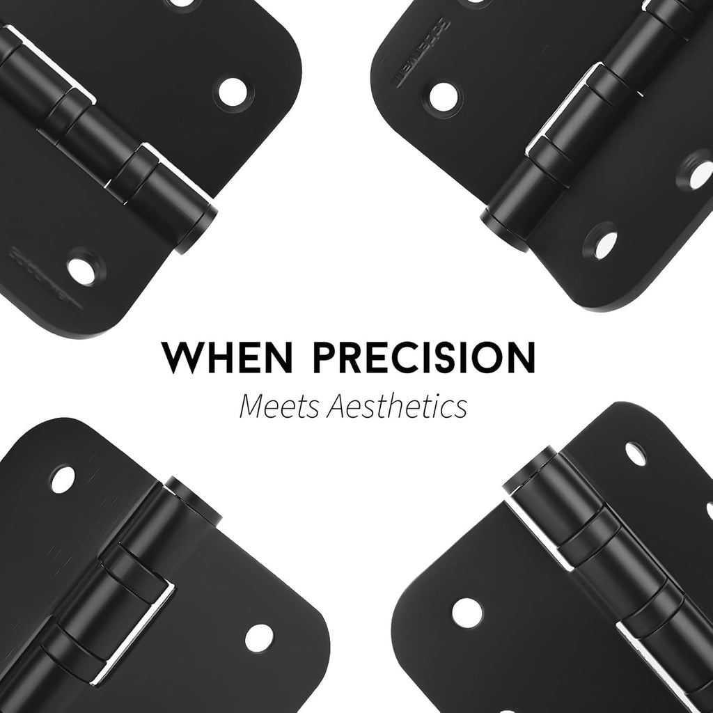 3 Pack 4'' Black Ball Bearing Door Hinges - Heavy Duty Stainless Steel Hinges Doors, 5/8'' Radius Corners