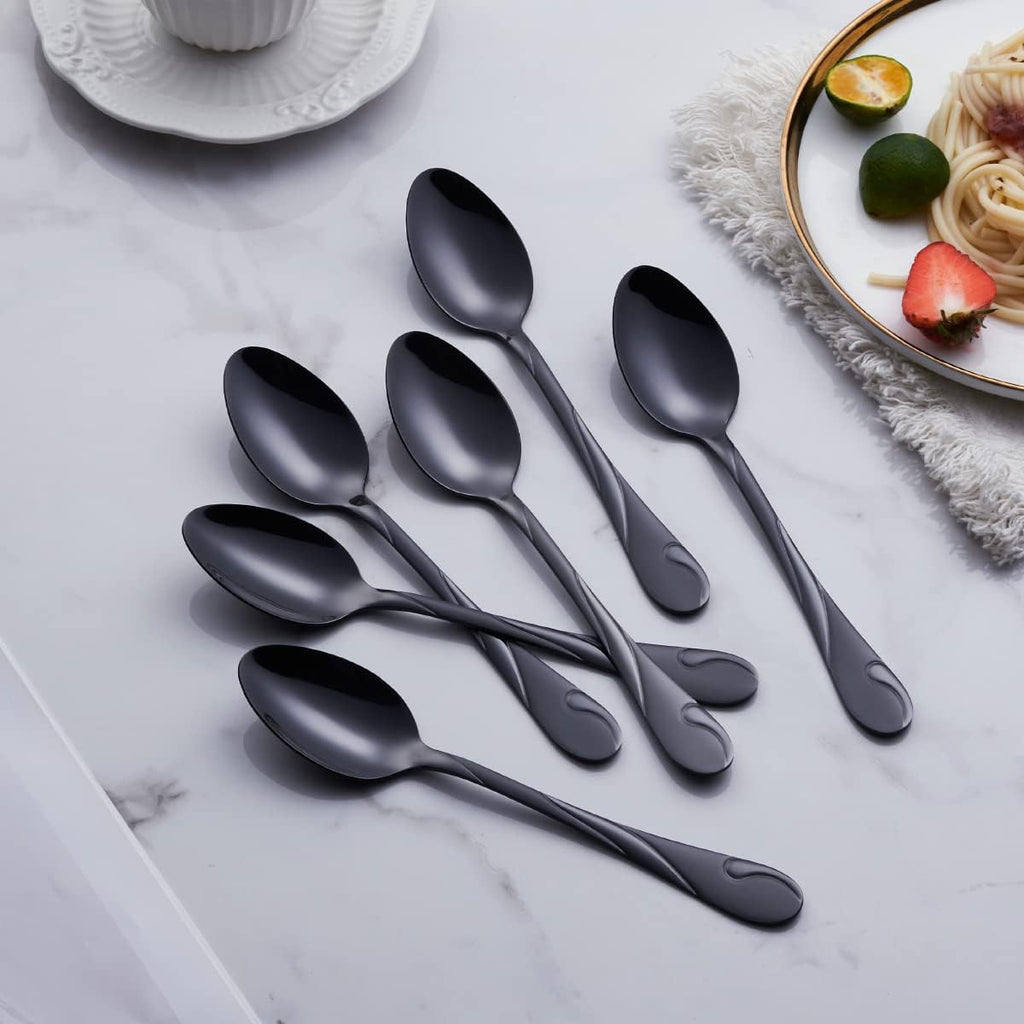 Black Silverware Set for 12, 60-Piece Stainless Steel Flatware Set, Shiny Black Metal Cutlery Set, Include Fork