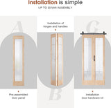 Preassembled Bifold Barn Door 30 x 84 in (Double 15x84in) with Bi-fold Door Hardware Kit, Frosted Gl