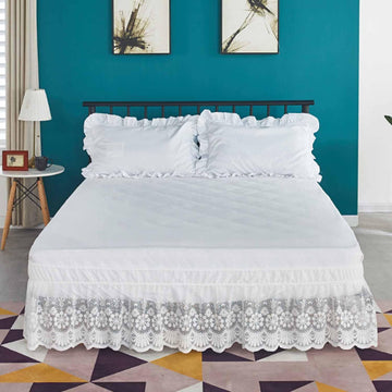 15" Drop Lace Bed Skirt for Bed, Elastic Dust Ruffle Bedskirt Wrap Around Bed Skirt - 3 Sides of