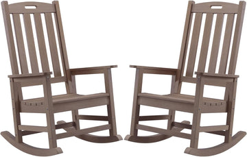 Outdoor Rocking Chairs Set of 2, Oversized Porch Rocker (Brown) | Weather Resistant Rocking Chairs with High Back