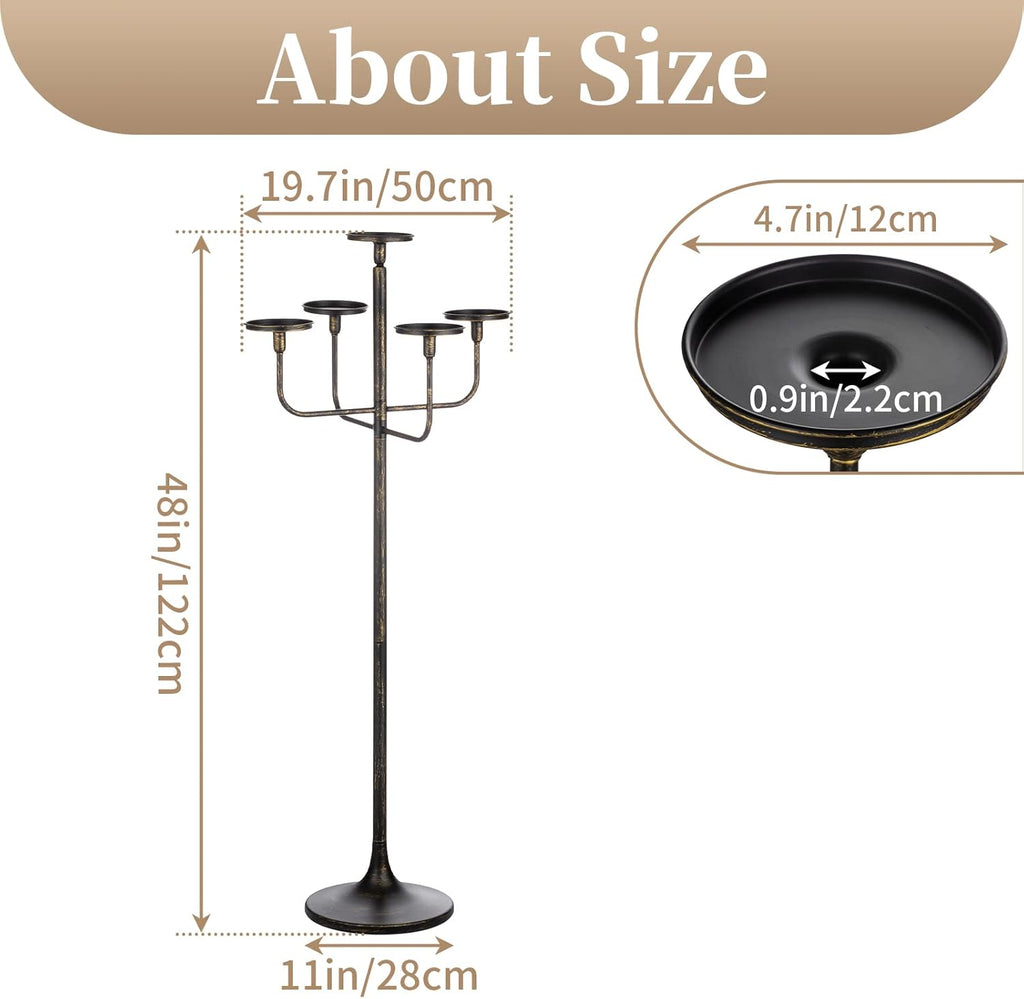 Black Floor Candelabra Centerpiece 5-arm 48inch Tall Candle Holders for Candlesitcks Taper Pillar Candles Metal