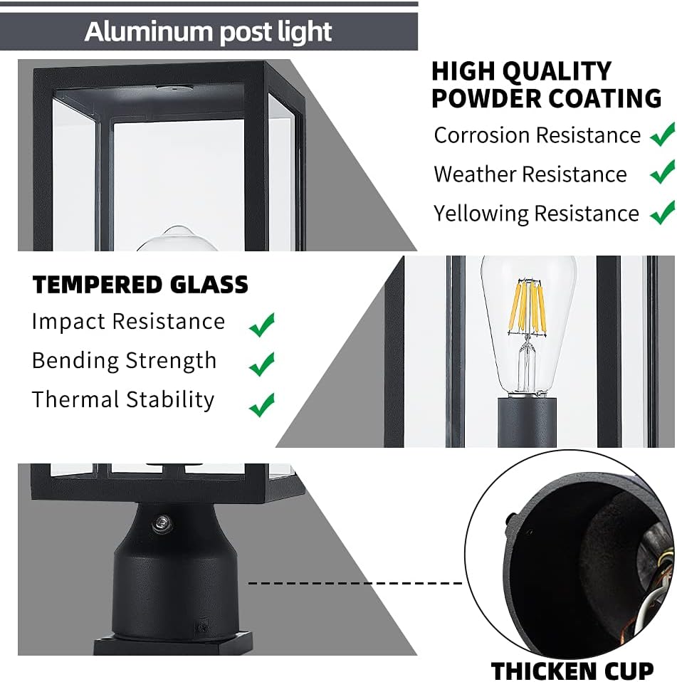 Large 15 inch Dusk to Dawn Outdoor Post Light,Waterproof Cast Aluminium Lamp Post Light Fixture