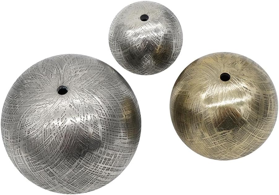 Set of 3 Aluminum Decorative Spheres - Handcrafted Metallic Textured Orbs, Different Sizes, Decor, Tabletop Accent