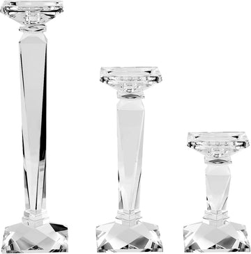 Crystal Candle Holders Set of 3, 9",10.5",11.5" Tall Crystal Candlestick Holders, Candlestick Holders Taper Candle