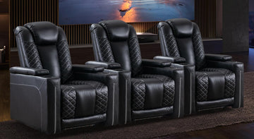 Electric Recliner Chairs Set of 3, Breathable Faux Leather Home Theater Seating Recliner with Ambient Lighting