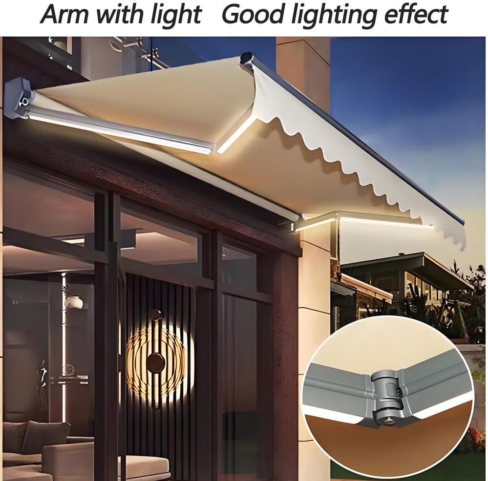 Electric Patio Awning Retractable,Motorized LED Light Awnings Commercial Grade, Window Door Sunshade Shelter, Deck