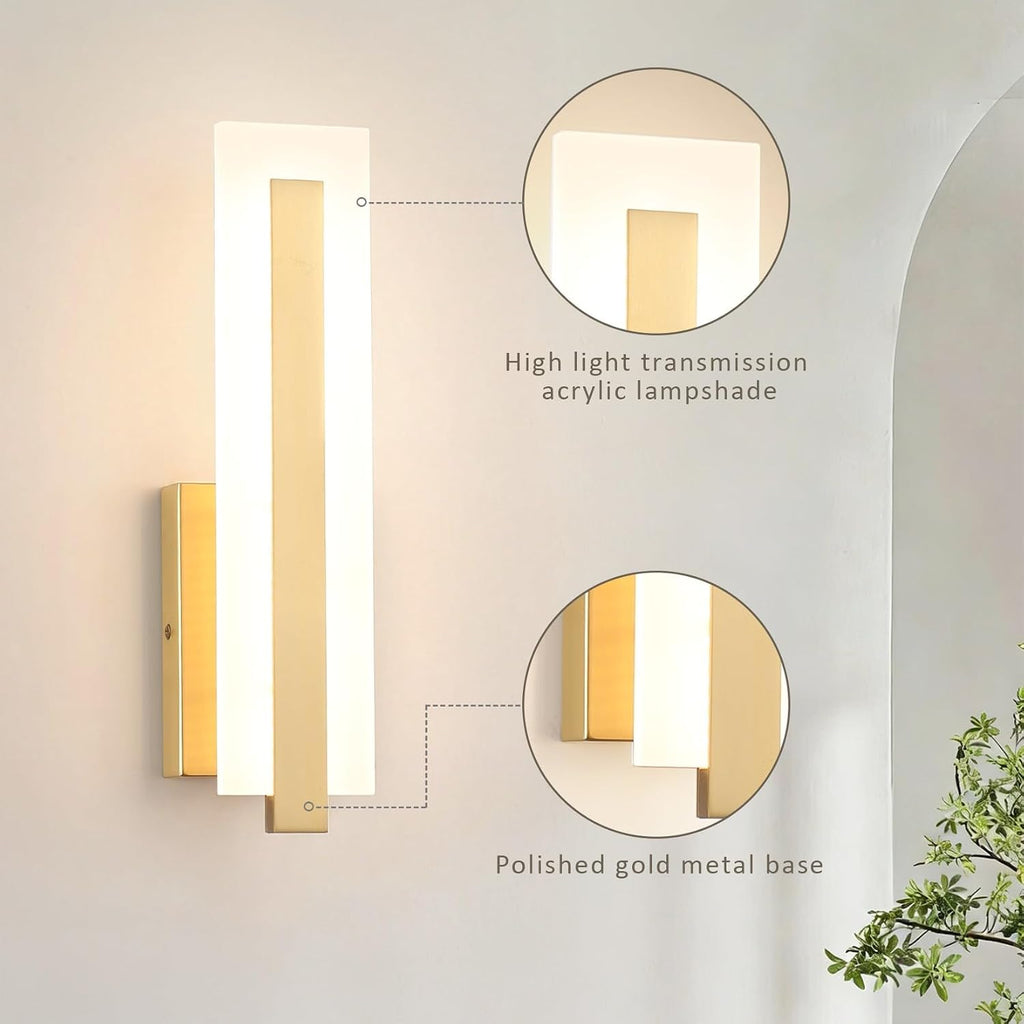Hardwired Gold Dimmable Modern LED Wall Sconce 2 Packs 3000K 3500K 4000K 5000K 6000K Indoor Wall Lights Up and Down