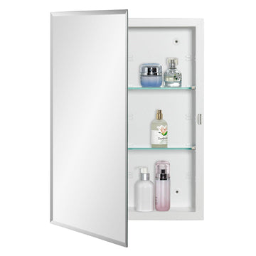 Bathroom Medicine Cabinet with Beveled Edge Mirrored Door 16 x 22 inch, Recessed or Surface Mount, with Adjustable