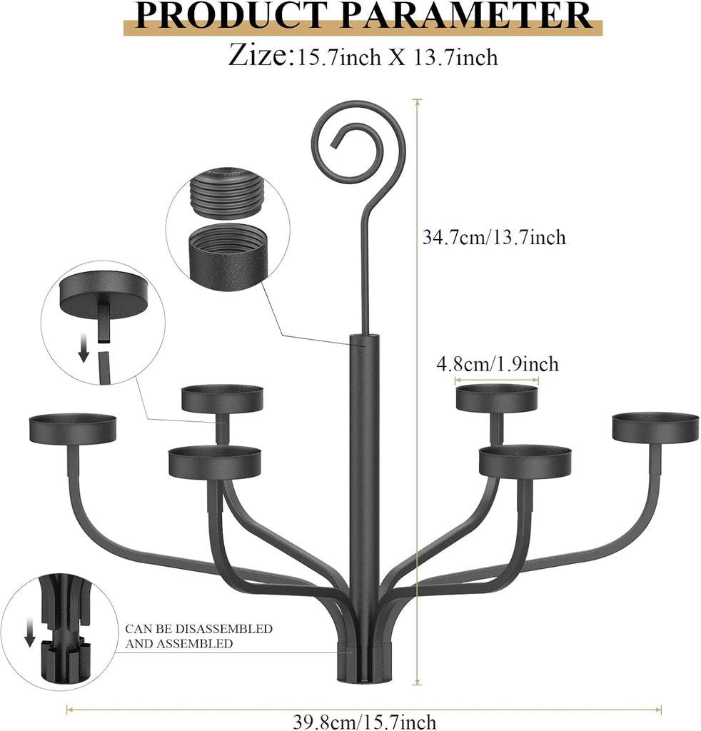 Black Outdoor Chandelier for Gazebo Set of 6 Candle Metal Wall Sconce for Hanging Decoration