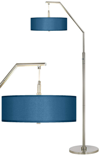 Inspired Arco Style 71 1/2" Tall Blue Faux Silk Brushed Nickel Arc Floor Lamp