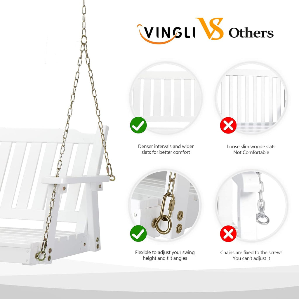 Upgraded 4 FT Wooden Porch Swing, 880 LBS Solid Fir Wood, White | Heavy-Duty Fir Wood Frame; 880-Lb Capacity;