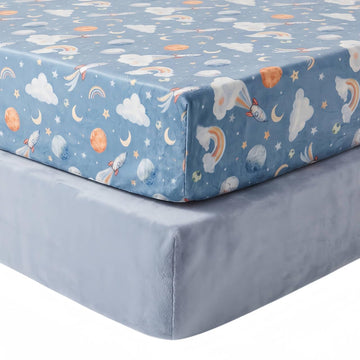 2 Pack Flannel Fleece Crib Sheets, Space