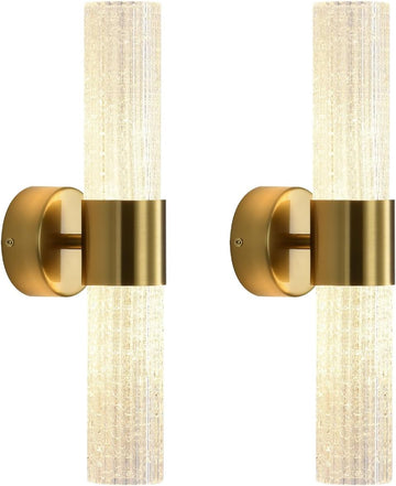 Crystal Sconces Wall Lighting, Gold Wall Sconces Set of 2, LED Crystal Sconces Set of 2, Wall Lights for Bedroom