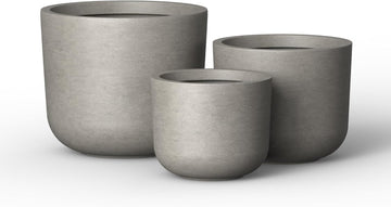Set of 3 Weathered Concrete Capsule Round Planters for Modern Home | Handcrafted, Premium, Durable, All-Weather