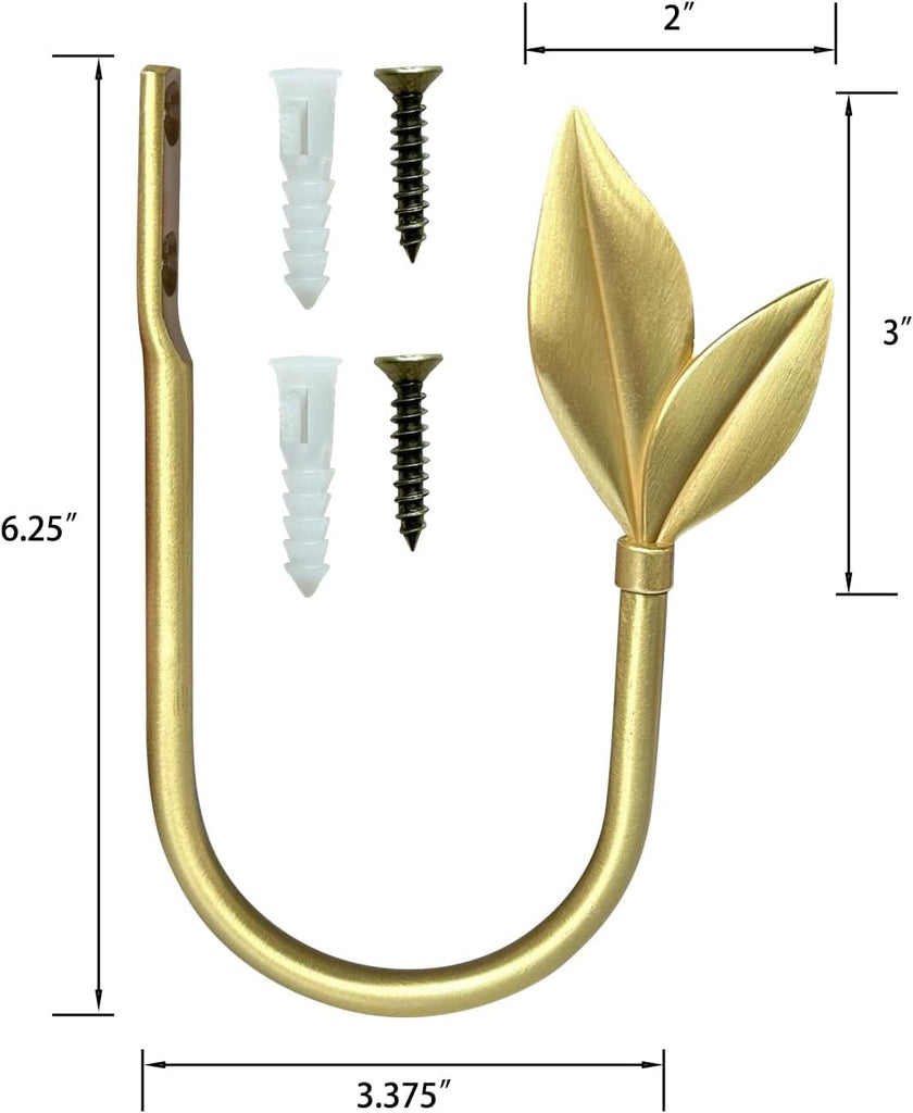 Gold Curtain Holdbacks 2 Pack, Metal Olive Leaf Curtain Tiebacks Wall Mounted, Curtain Holders for Wall, Curtain Pull