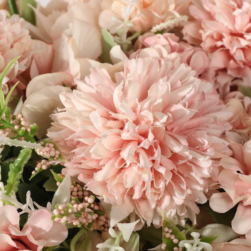Peonies Artificial Flowers in Vase, Fake Hydrangea Silk Peony Flower Bouquet with Vase Faux Flowers Arrangement Decor