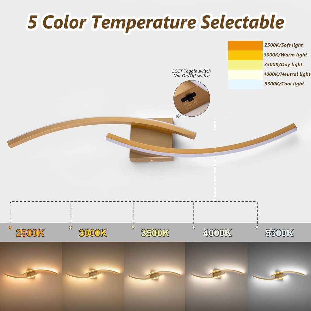 Hardwired Modern LED Wall Light Fixtures, 3000~6000K Modern 5CCT Wall Sconce for Living Room, 31.5IN Indoor Wall