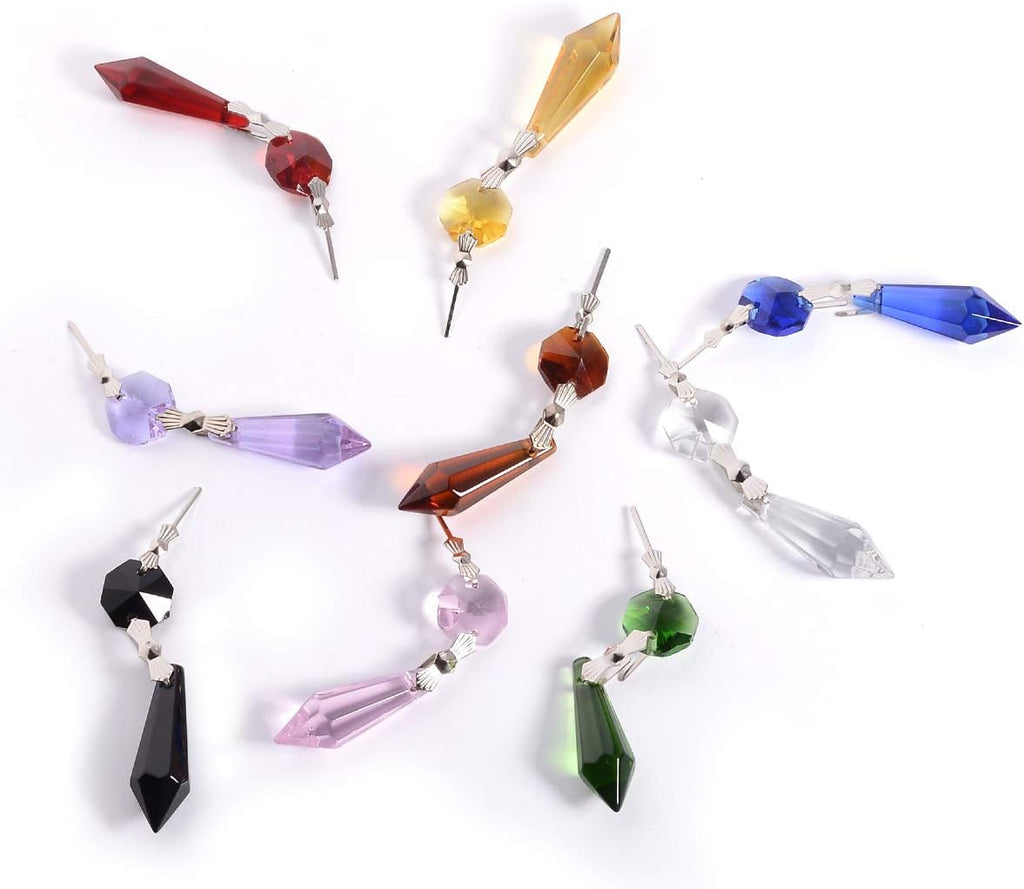 20pcs Amber Crystal Chandelier Icicle Prisms Lamp Candelabra Replacement Parts with Octagon Beads
