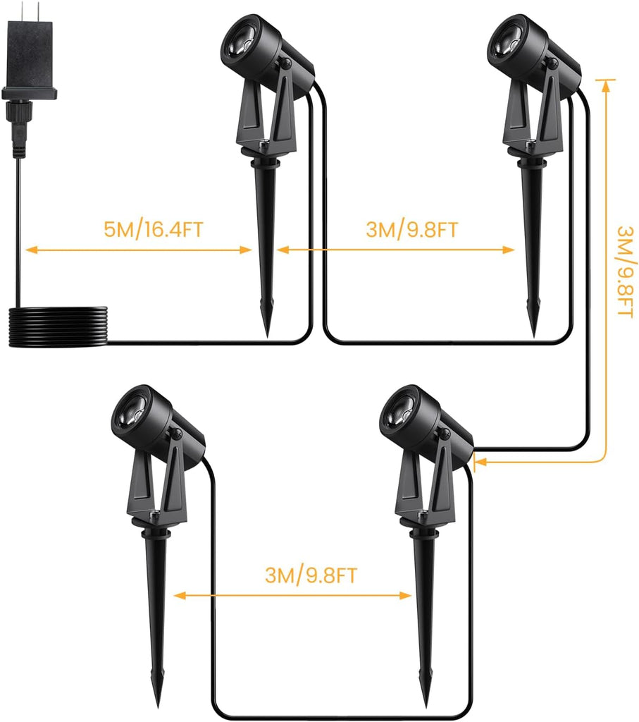 Low Voltage Landscape Lighting,4 Pack Outdoor LED Landscape Spotlights with Transformer 27V Garden Lights Pathway