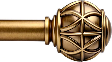Antique Brass Curtain Rods for Windows, Adjustable Decorative Drapery Rods, Heavy Duty Curtain Rod
